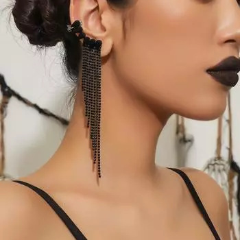 Ретро классические черные длинные серьги с кисточками для женщин вечерние танцевальные серьги для выступлений