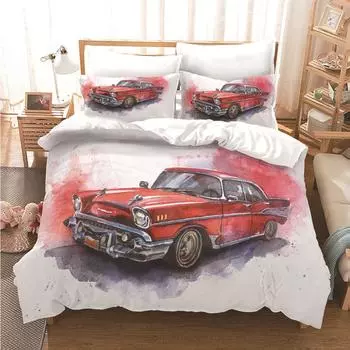 Ретро Классический Автомобиль 3D Цифровая Печать Трехпредметный Пододеяльник 135 * 200cm three-piece set