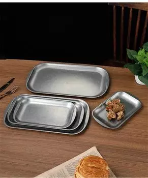 Ретро классика 304 нержавеющая сталь прямоугольная тарелка поднос для хранения кофейня барбекю обеденный сервиз тарелки и блюда обеденные тарелки