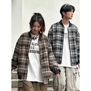 Ретро клетчатая куртка мужская мода простой стиль американская модная брендовая куртка мужская повседневная в гонконгском стиле S
