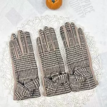 Ретро клетчатые перчатки женские зимние утолщенные студенческие милые перчатки для сенсорных экранов пятипалые уличные перчатки женские хаки