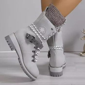 Retro Knee High Lace Up Long Boots Women Fashion Ladies Platform Knight Boots Autumn Winter Warm Platform Women s Footwear 36 светло-серый