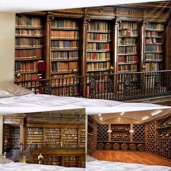 Ретро книжная полка, винный шкаф, 3d гобелен, художественный настенный чехол, покрывало, домашний декор для спальни, загадочная библиотека 95x70CM