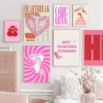 Ретро коктейль диско вишневый эстетический плакат и принты розовые элегантные настенные картины на холсте настенные картины для декора комнаты в общежитии 21x30cm No Framed