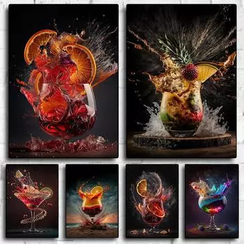 Ретро-коктейль-взрыв, картина на холсте, виски, ледяной сок, ледяные чайные напитки, печать плакатов, клуб, ресторан, бар, домашний декор 21x30cm No Framed