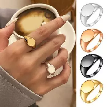 Ретро-кольцо из чистого полированного титана и стали с круглой поверхностью, простой стиль, многоцветный US 12 розового золота