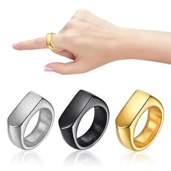 Ретро-кольцо из чистого полированного титана и стали с плоской поверхностью, простой стиль, блеск US 7 золотистый