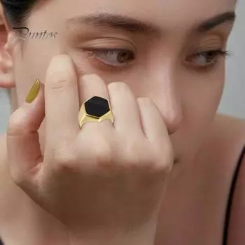 Ретро-кольцо контрастного цвета, полированный сплав, шестигранная поверхность, простой стиль, разные размеры, антикоррозийное, легкое, ювелирное украшение на палец US 7 золотистый