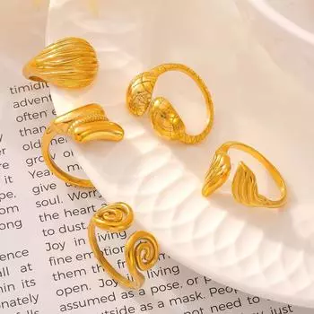 Ретро-кольцо с резьбой, креативный индивидуальный дизайн, регулируемое, из титановой стали, покрытое золотом 18 карат No. 7