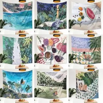 Ретро комикс зеленый гобелен растение украшение дома гобелен спальня гостиная гобелен 100x75cm