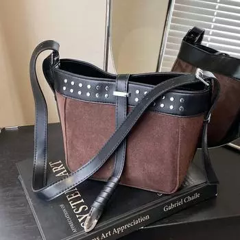 Ретро контрастного цвета матовая женская сумка-ведро весенний нишевый дизайн модная универсальная поддержка плеча коричневый