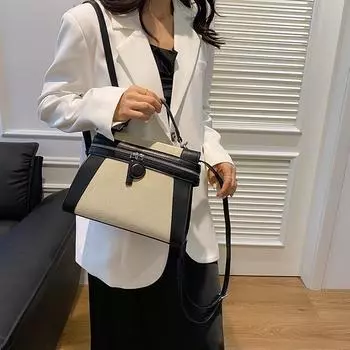 Ретро контрастного цвета повседневная портативная маленькая сумка женская новая холщовая маленькая квадратная сумка 2024 летняя нишевая модная сумка-мессенджер Small чёрный