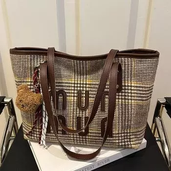 Ретро контрастные полосатые буквы тренд осень и зима новая вместительная шерстяная сумка-тоут на одно плечо подмышкой женская сумка