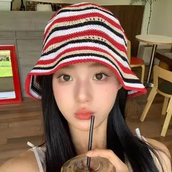 Ретро контрастные полосы ажурные тканые панамы женские летние дорожные универсальные маленькие повседневные солнцезащитные кепки для бассейна 56-58cm синий