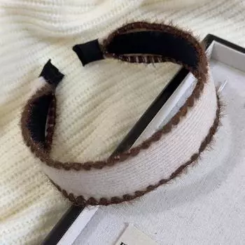 Ретро Контрастные Вязаные Широкие Повязки на Голову Женские Элегантные Плюшевые Обручи для Волос Женские Стильные Вечерние Аксессуары для Волос Зимние Новинки