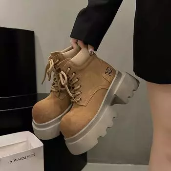 Ретро коричневые ботинки martin женские шмели на толстой подошве, усиливающие нескользящие ботинки из ревеня, универсальные модные ботинки для малышек 35 коричневый