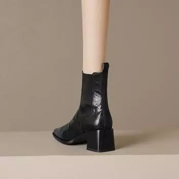 Ретро короткие сапоги осень и зима новые толстые каблуки ботинки Martin квадратные женские сапоги на высоком каблуке 35 темно-коричневого