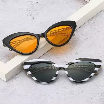 Ретро кошачий глаз цветные солнцезащитные очки женские брендовые дизайнерские трендовые мужские металлические цепочки солнцезащитные очки UV400 темно-зеленые