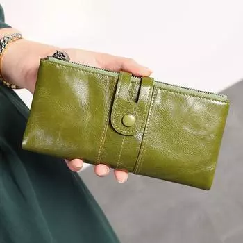 Ретро-кошелек из натуральной кожи для женщин, корейская мода, мобильный телефон, длинный кошелек из коровьей кожи Baotou красный/коричневый