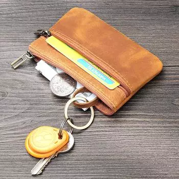 Ретро кошелек ручной работы из натуральной кожи, первый слой, короткая маленькая сумка для карт, портативная на молнии, монеты, наличные