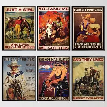 Ретро ковбойский постер в стиле вестерн, ковбойская пара, холст, картина, настенная художественная картина, принты в стиле пастушки, скандинавский современный домашний декор для гостиной 21cm30cm NoFrame