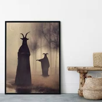 Ретро Коза Демон Посланник Плакат Печать Холст Картина Древняя Таинственная Картина Для Гостиной Домашний Декор Стены Искусства Cuadros 21x30cm No Framed