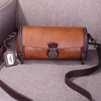 Ретро кожаная цилиндрическая сумка для женщин сумки через плечо круглые круглые сумки женские сумки через плечо коричневый