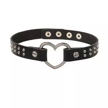 Ретро Кожаное Ожерелье-Чокер с Заклепками в Форме Сердца - Европейский и Американский Панк-Стиль