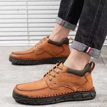 Ретро-кожаные мужские туфли ручной работы, повседневные лоферы для отдыха на природе, мужская обувь, мокасины на плоской подошве, прогулочные ботинки с нескользящей подошвой 38 хаки