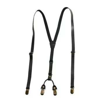 Ретро кожаные подтяжки черные подтяжки клипсы простые подтяжки для мужчин костюм чёрный