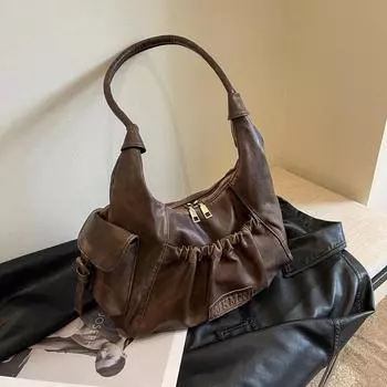 Ретро кожаные сумки через плечо для женщин 2023 зимняя винтажная сумка через подмышку сумки и кошельки последняя модная сумка через плечо чёрный