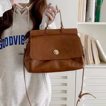 Ретро кожаные сумки через плечо для женщин, универсальные сумки через плечо большой вместимости, простые сумки-портфели, сумки-мессенджеры для поездок на работу