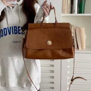 Ретро кожаные сумки через плечо для женщин, универсальные сумки через плечо большой вместимости, простые сумки-портфели, сумки-мессенджеры для поездок на работу чёрный