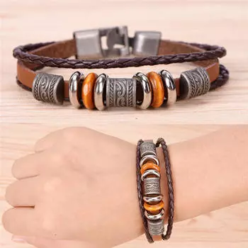 Ретро кожаный браслет мужской панк браслет ручной работы коричневый кожаный браслет