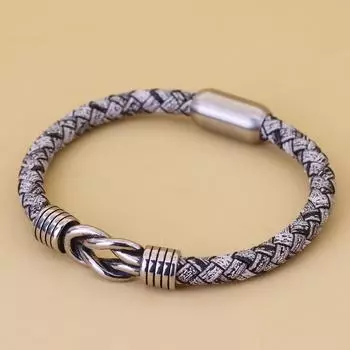 Ретро кожаный браслет мужской плетеный PU браслет из нержавеющей стали с железной застежкой браслет повседневные мужские наручные аксессуары Pulseira ювелирные изделия серый