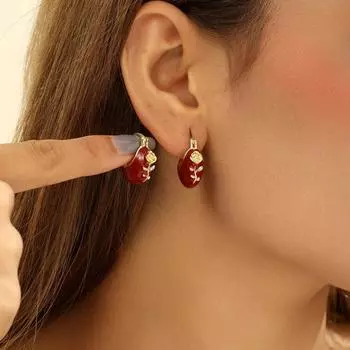 Ретро красная роза сумка уха пряжка мода бриллиант цветок серьги дамы свадьба вечеринка подарки