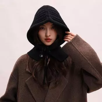 Ретро красная шапка-балаклава женская зимняя теплая шапка шарф интегрированная защита ушей для пар вязаная шапка из пряжи one size