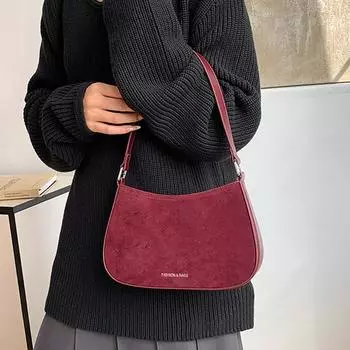 Ретро Красная Сумка Через Плечо Для Женщин Осень Зима Замшевые Сумки На Молнии Модные Универсальные Сумки С Буквами Маленькие Квадратные Сумки (20cm<Max Length<30cm)