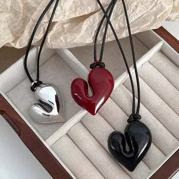 Ретро красное сердце Perndant ожерелье винтажная цепочка Love Rope свитер цепь ожерелье для женщин мода романтика шея ювелирные изделия подарки чёрный