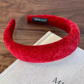 Ретро Красные Милые Шерстяные Повязки на Голову для Женщины Девушки Темперамент Обруч для Волос Губка Широкая Повязка для Волос Женские Рождественские Аксессуары для Волос Подарок