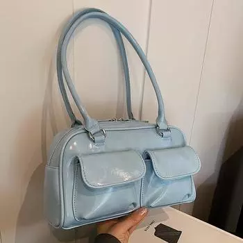 Ретро красные женские сумки с несколькими карманами, роскошные дизайнерские сумки на одно плечо, повседневные универсальные женские глянцевые кошельки-тоут