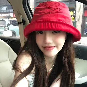 ретро красный бант шляпа рыбака детская весна и лето ниша чувство показать лицо маленький тонкий козырек от солнца раковина шляпа M56-58cm