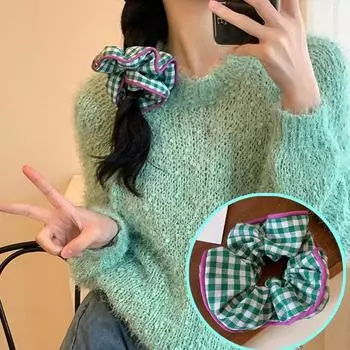 Ретро Красочная Клетка Рюши Резинки для Волос Повязки на Голову для Женщин Девушек Милая Романтичная Резинка для Волос Резинка Аксессуары для Волос One Size