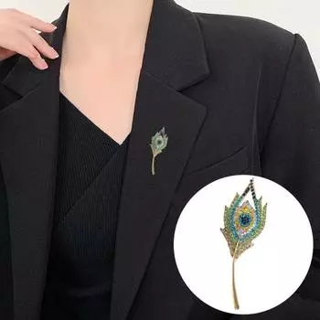 Ретро красочные стразы форма брошь костюм перо павлина инкрустированная булавка шаль с лацканами пальто шляпа значок