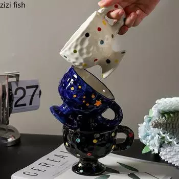 Ретро креативная керамическая кружка, нарисованная вручную, нестандартная, с высокими ножками, кофейная кружка, чашка для молока, чая, чашка для напитков, бытовая чашка для чая, чашки для воды 201-300ml