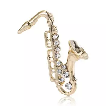 Ретро креативная модная брошь-саксофон, булавка в виде музыкального инструмента из сплава с бриллиантами, простые аксессуары для одежды