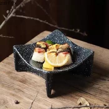 Ретро креативное квадратное блюдо Керамическая высокая десертная тарелка Суши-тарелка Закусочная тарелка Молекулярная кухня Специальная столовая посуда