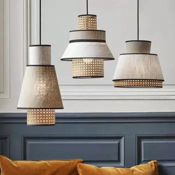 Ретро креативный подвесной светильник для спальни из ткани, бамбука, плетеный светильник для столовой, украшение для гостиной, прикроватное освещение в фермерском доме Warm White