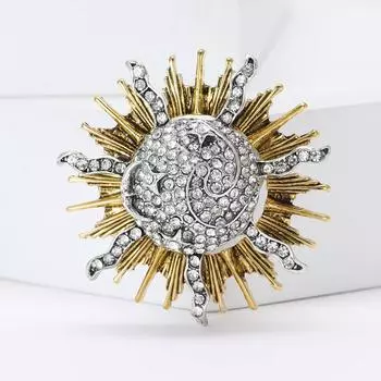 Ретро креативный сплав горный хрусталь брошь солнце темперамент универсальный женский костюм свитер корсаж ювелирные изделия булавка