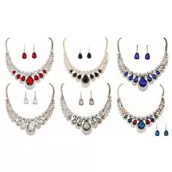 Ретро Кристалл Ожерелье Комплект Ювелирных Изделий Винтажные Серьги-Подвески Ожерелье Серьги Комплект Ювелирных Изделий Аксессуар синий